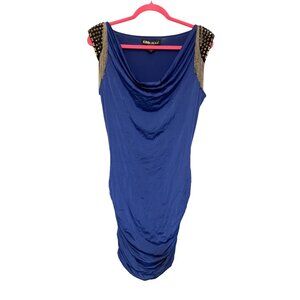 Kimikal Royal Blue Ruched Bodycon Dress With Embellished Shoulders Size M